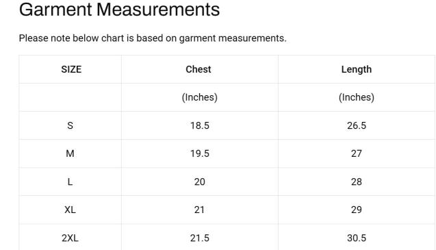 Size chart