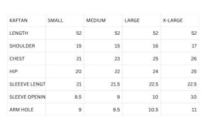 Size chart