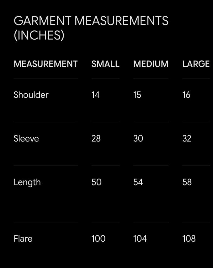 Size chart