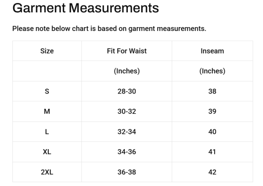 Size chart